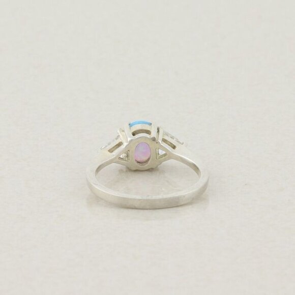 Sterling Silver Blue Opal and Cubic Zirconia Ring Size 6 1/4 - Picture 8 of 8